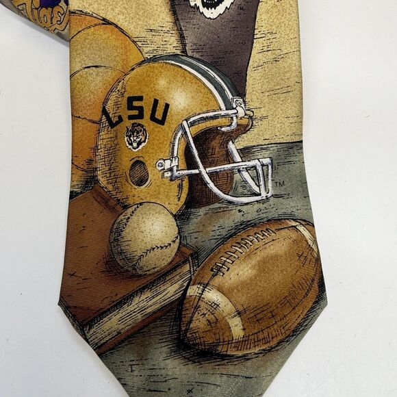 Eagles Wings LSU Sports Theme 100% Silk Neck Tie - Picture 2 of 6